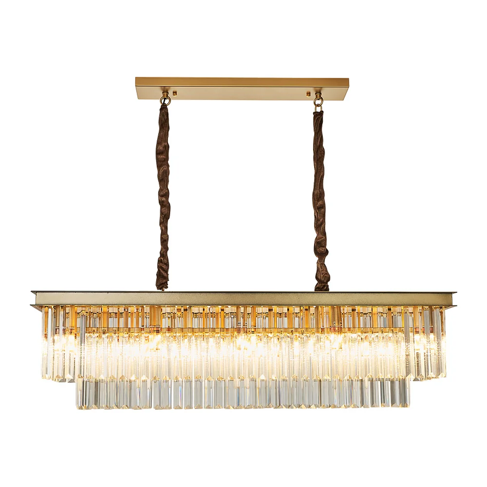 Золотая прямоугольная хрустальная люстра Fss для столовой светодиодные лампы