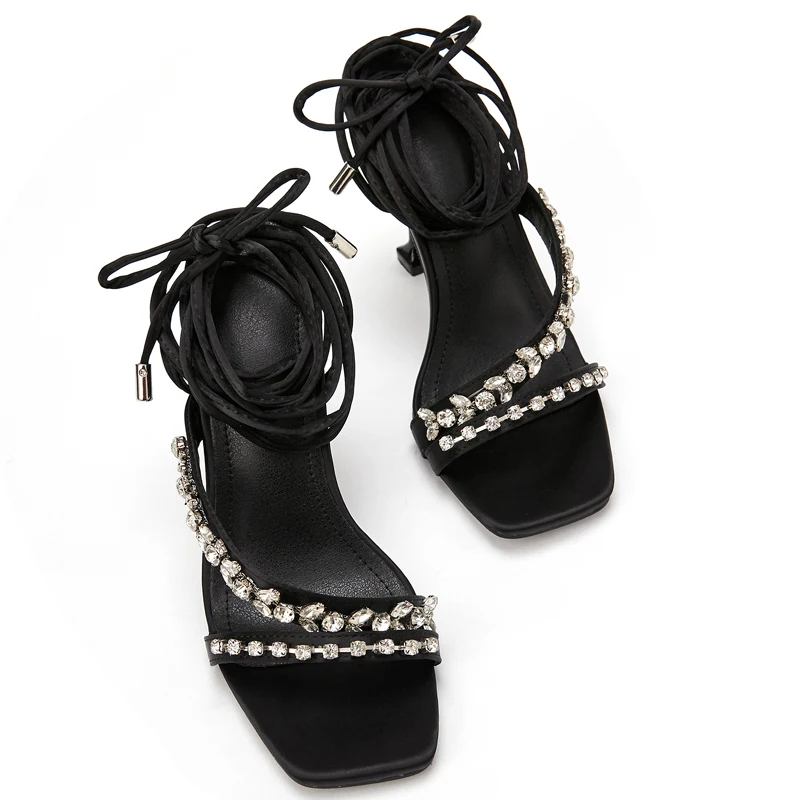 

Summer New Roman Sandals Shoes Sexy Rhinestone Thin Heel High Heels Open Toe Women's Shoes