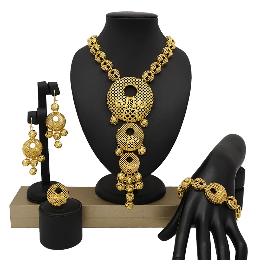 Ювелирные наборы из Дубая большое ожерелье классический браслет серьги кольцо