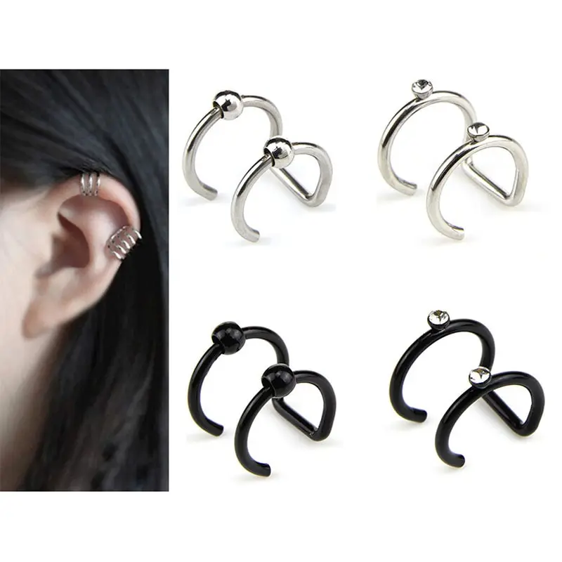 2 шт. двойной и тройной обруч Ушная клипса Серьги Козелок из нержавеющей стали