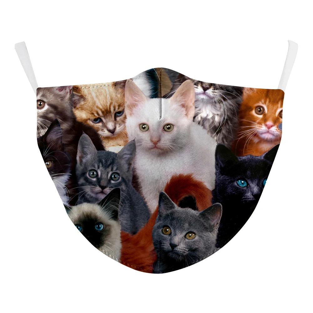 

Adult Mask Cat Print Reusable Mask Mouth Face Mask Anti Filter PM2.5 Dust Mask with 2pcs Activated Carbon Mask Fabric Face