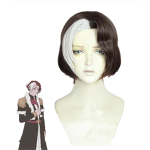 FF14 FFXIV Emet-Selch коричневый серебряный короткий кудрявый стиль термостойкие синтетические волосы косплей парик + парик