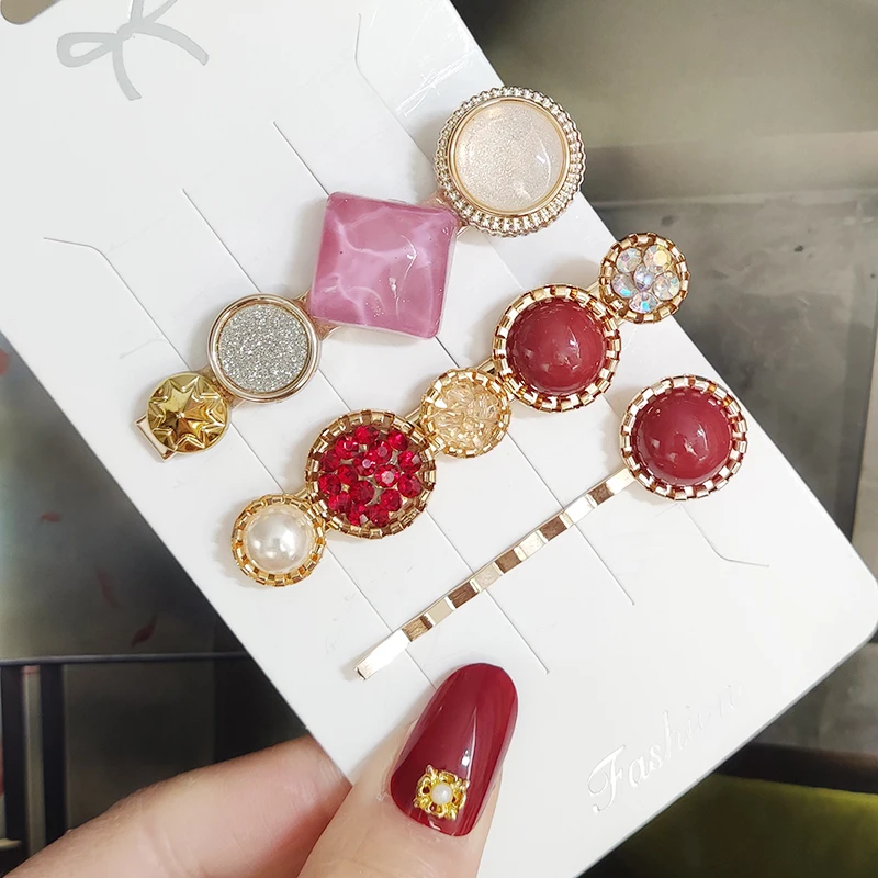Fashion 3/4pcs Set Pearl Hair Clip for Women Korean Hairpins Geometric Crystal Hair Barrettes Girl Hairgrip Hair Accessories image 2