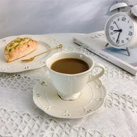european vintage white cup saucer set ceramic coffee milk tea mug embossed dessert trays bridal shower wedding tablewares 1960s
