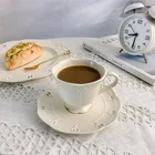 Набор европейских винтажных белых чашек с блюдцем, керамические чашки для кофе, чая с молоком, тисненые подносы для десертов, свадебные столовые приборы 1960s