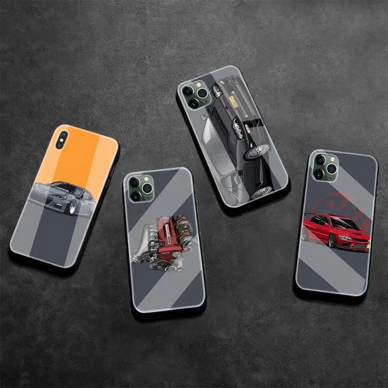 

Cute Racing Shell Phone Case Tempered Glass For Iphone6plus 6S 7 7plus 8 X XS XSmax XR 11 12 Pro Max 12mini