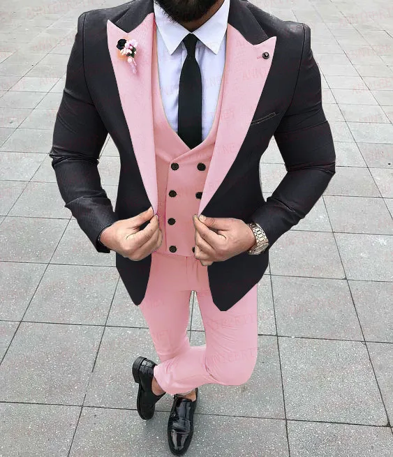 

Black Pink Men Wedding Suit 2021 Casual Male Blazer Pants Slim Fit Suits For Men Costume Business Formal Party Groom Tuxedos