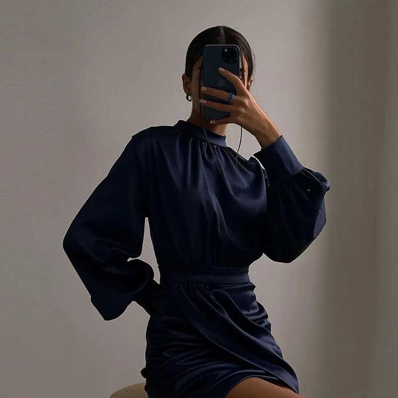

LIYONG Sexy Skinny Mini Dress Women Ruched Bodycon Elegant Dresses Autumn Winter Long Sleeves Evening Party Women's Vestidos