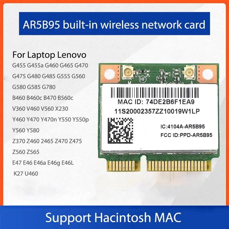 

AR5B95 WiFi Card Wlan Card Wireless WiFi Network WiFi Network Adapter for Lenovo Z370 Y460 G470 Z470 Z560