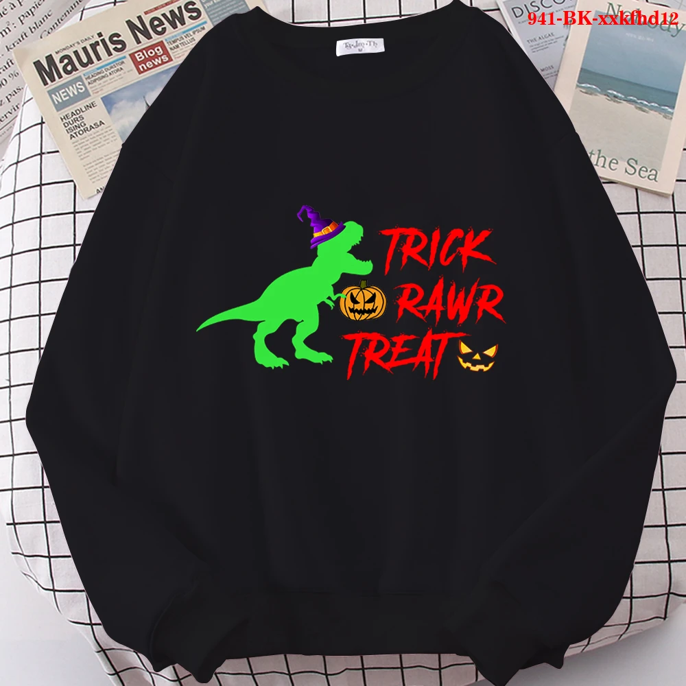 

TRICK RAWER TREAT Hoodies Halloween Hoodie Streetwear Crewneck Sweatshirt Harajuku Dinosaur Pumpkin Graphic Hoodies Unisex Hoody