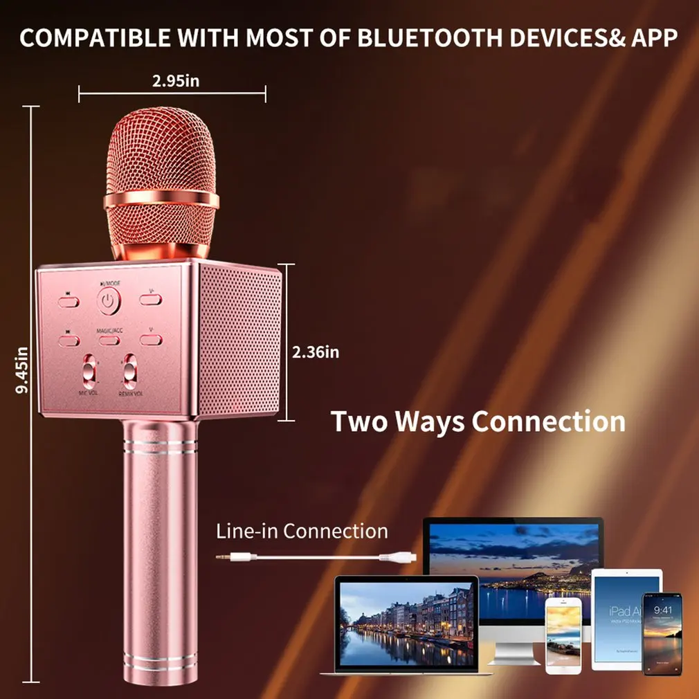 

Wireless Karaoke Microphone Aluminum Alloy Handheld Multifunction 3 Louder Speakers 15W Player Changeable Voice