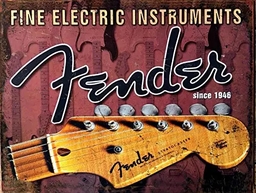 

Fender Guitar Retro Metal Tin Sign Vintage Man Cave 12x8 Inches