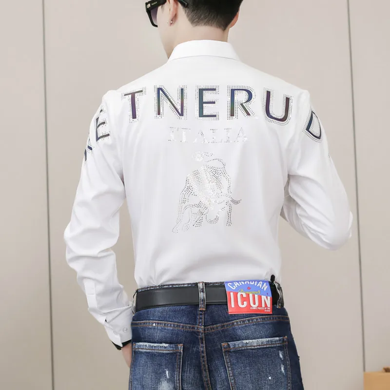 

Рубашка Стразы мужская с длинным рукавом, Повседневная Формальная Деловая одежда, приталенная уличная одежда, для вечевечерние, весна 2021