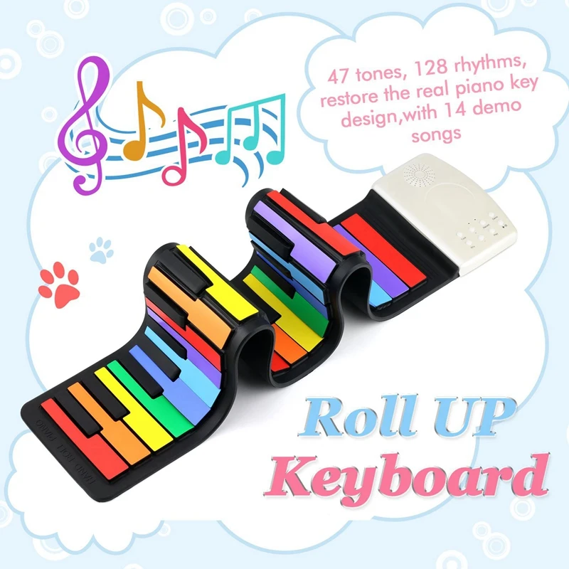 

Color 49 Standard Keys Flexible Kids Piano Keyboard Flexible Roll Up Keyboard Piano Built-In Lithium Battery Completely Portable