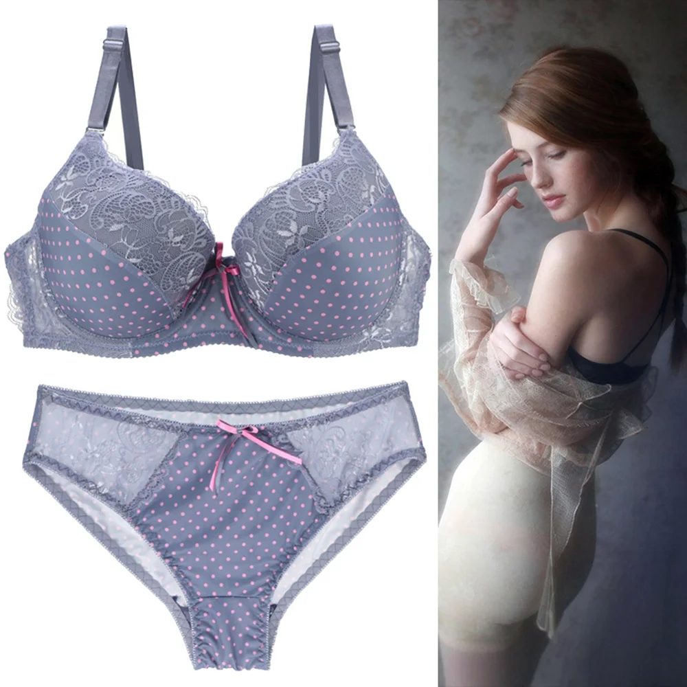 Sexy Women Bras Set Dot Push Up Underwear Sets Bra and Thong Bra Briefs Panties Intimates Sets Printed A B C D DD E Size 32-44