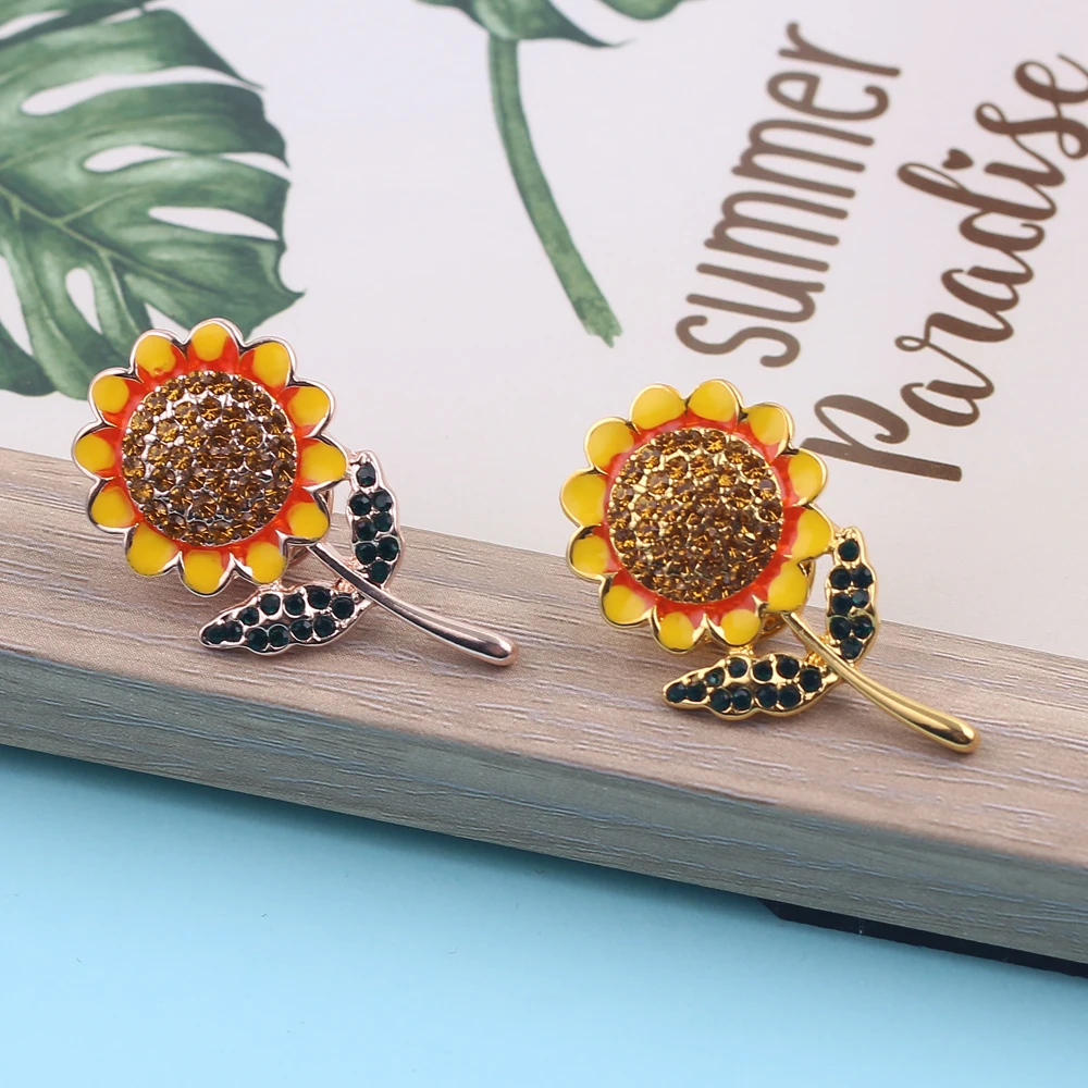 Эмалированная брошь в виде подсолнуха изящная желтая Золотая розовая Элегантная