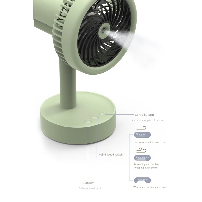 

USB Desk Fan 3 Speeds Adjustable USB Rechargeable Table Cooling Fan Strong Wind Quiet with Spray Function