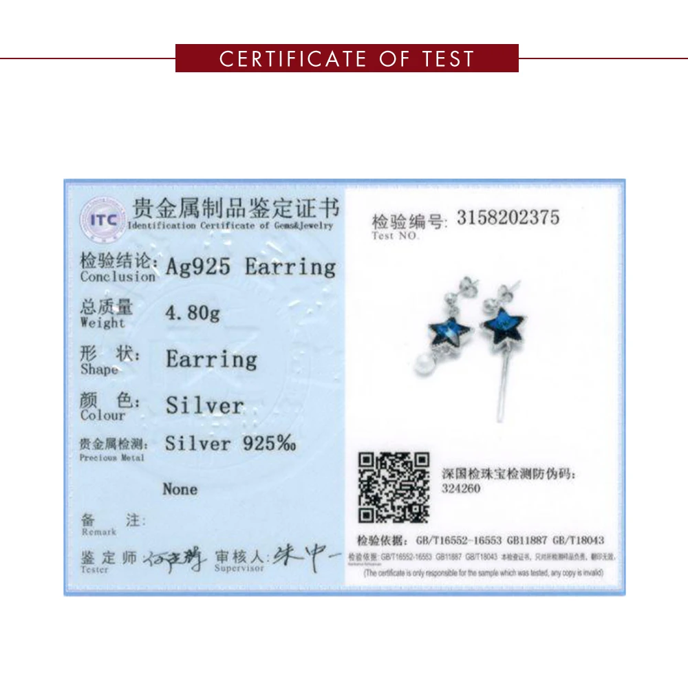 

LEKANI 925 Sterling Silver Earrings Crystal Five-pointed Star Cylinder And Pearl Drop Earring Classic Fine Jewelry For Women