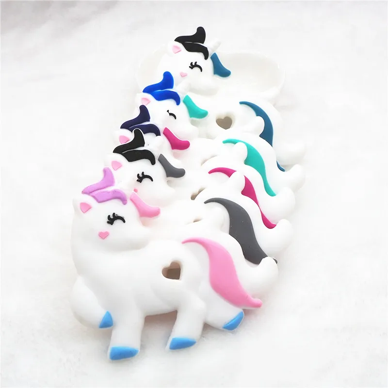 Chenkai 50PCS BPA Free Silicone Unicorn Teether DIY Baby Shower Cartoon Animal Pacifier Dummy Teether Sensory Toy Accessories