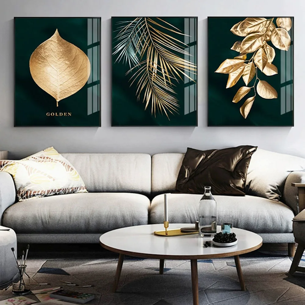 

Abstract Golden Plant Leaves Picture Wall Poster Modern Style Canvas Print Painting Art Aisle Living Room Unique Decoration