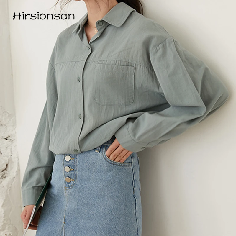

Осенние Однотонные блузки Hirsionsan, женская рубашка, элегантная мягкая рубашка с длинным рукавом для женщин, Модный Универсальный женский топ ...
