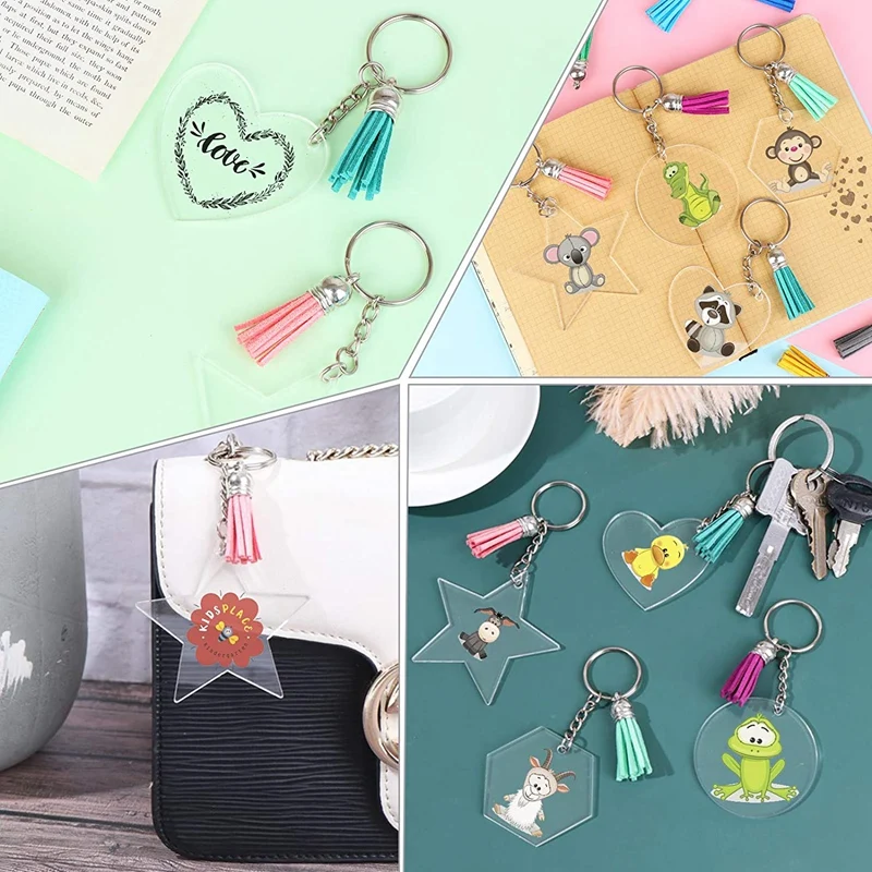 

160Pcs Acrylic Keychain Blanks Tassels Set - Acrylic Key Ornament Blank with Key Rings for DIY Keychain Vinyl Crafting