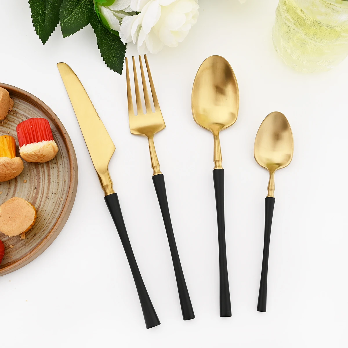 

Набор столовых приборов из нержавеющей стали 304, набор матовой черной и золотой посуды, столовые приборы в западном стиле, столовые приборы, ...