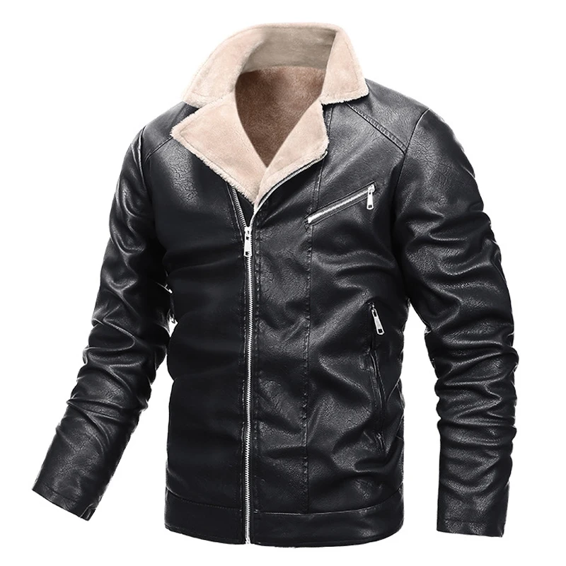 

Autumn Winter PU Jackets Thick Leather Jacket Coat Solid Color Outwear Motorcycle Biker Jacket Male Zipper Coat Plus Size 4XL