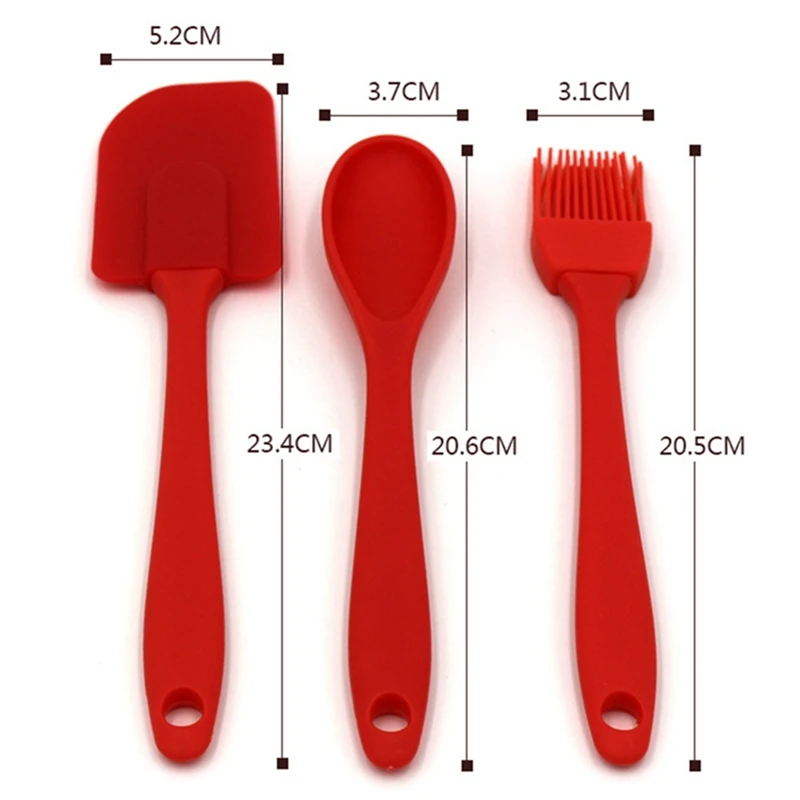 

3pcs Silicone Spatula Brush Spoon Baking Tools Red Spatula Brush Spoon for Batter Mixer BBQ Brush Cream Scraper Kitchen Gadgets