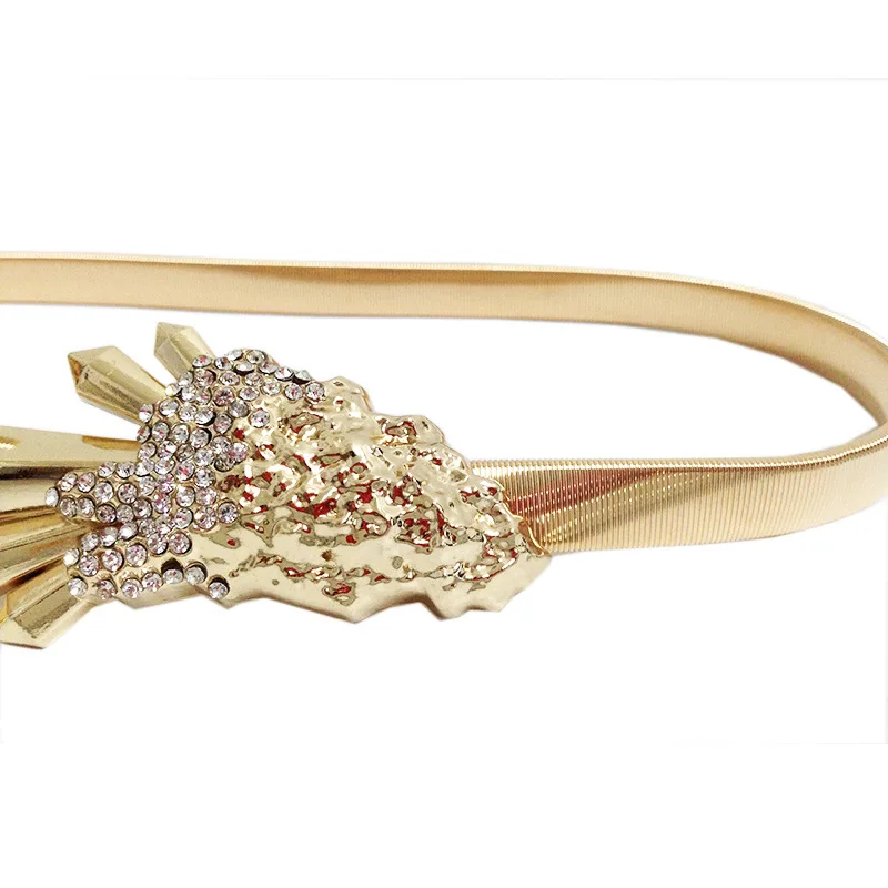 Люксовый бренд эластичность металлические женские ремни Стразы пряжкой тонкие