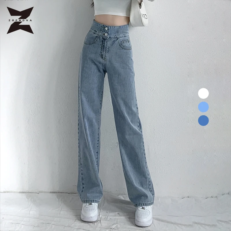

ZOENOVA Casual Fashion Straight Leg Women's Jeans Denim Bottom Y2K Harajuku Boyfriend Long High Waist Baggy Jean Fall Pants Blue
