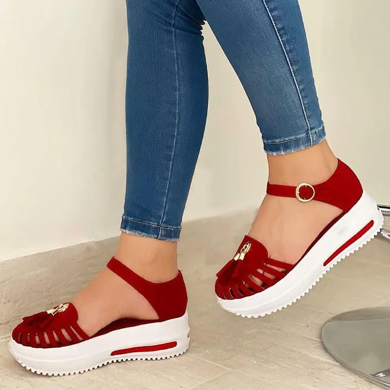 

2021 Fashion Women Hollow Out Sandals Summer Flat Heel Sandals Female Casual Sewing Increase Platform Sandals Ladies Sandalias