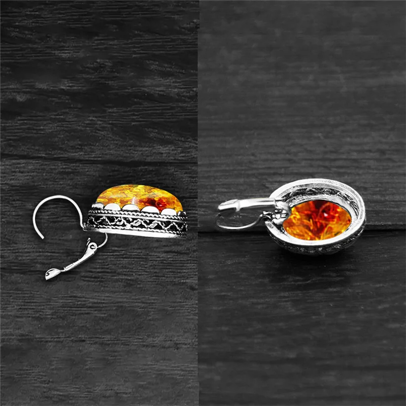 Большой Овальный Цветок Смола серьги Винтаж Античная Посеребренная манжеты |