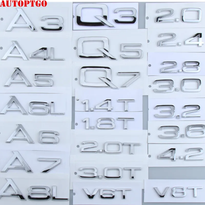 

Silver A3 A4 A5 A6 A7 A8 Q3 Q5 Q7 GT TT Letter Emblem Badge Logo Decal Sticker Fit Audi Rear Trunk