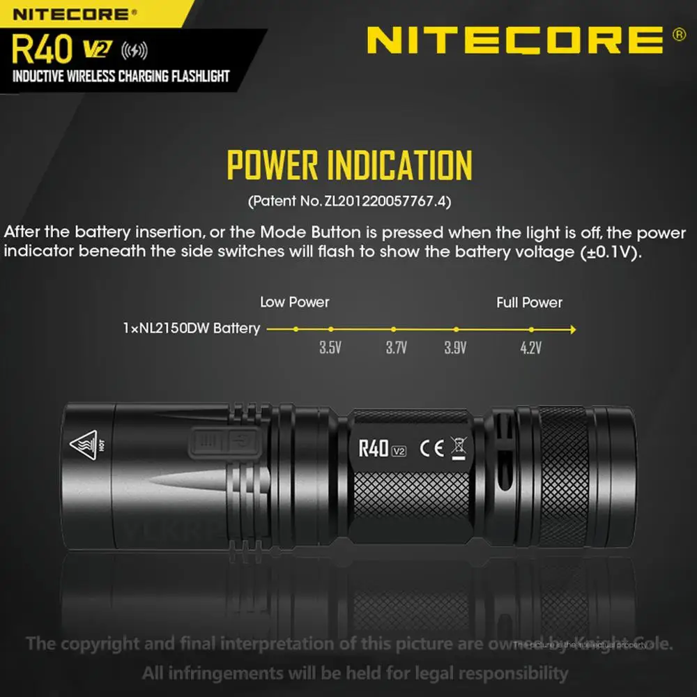 NITECORE R40 V2 1000 люмен Новый беспроводной зарядный поисковый светильник оснащенный