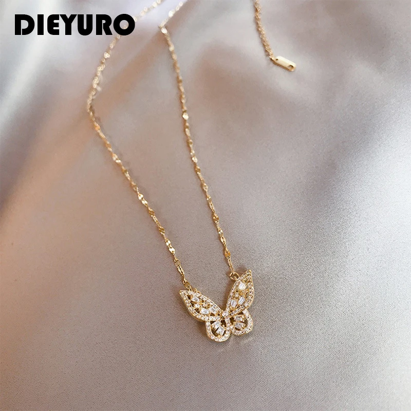 Изысканная Великолепная цепочка DIEYURO из нержавеющей стали 316L с бабочкой длиной