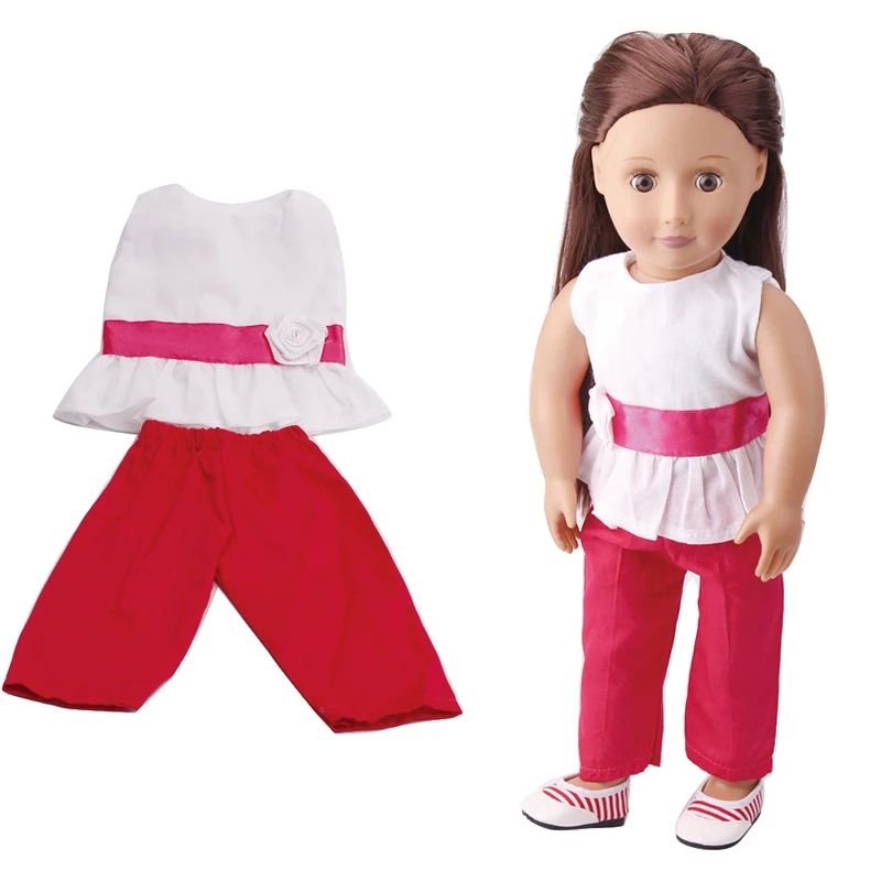 

Белая футболка + красные штаны, подходит для новорожденных 43 см, Nenuco 42 см, аксессуары для кукол 18 дюймов