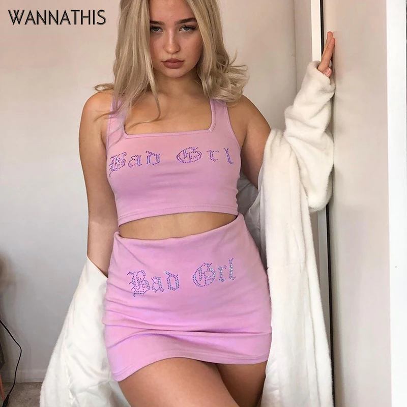 Женский хлопковый комплект из двух предметов WannaThis блестящий топ на бретелях