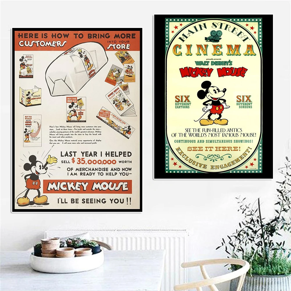 

Canvas Painting Mickey Mouse And Friends Disneyland Print Poster Cartoon Magician Disneypark Wall Art Kids Room Home Decoration