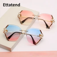big pearl luxury rhinestone rimless sunglasses women 2021 fashion designer vintage sun glasses brand shades gradient eyeglasses