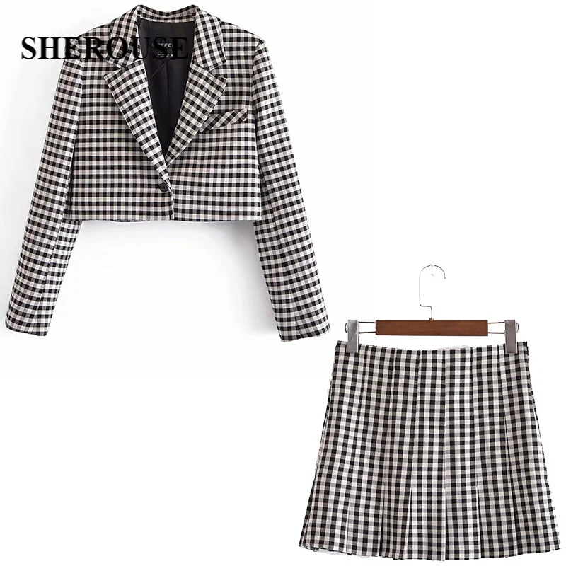 

2021 New Women 2 Pieces Set Cropped Blazers and Mini Skirt Suit Fashion Casual Chic Lady Outfits Women Blazers & Skirt suit