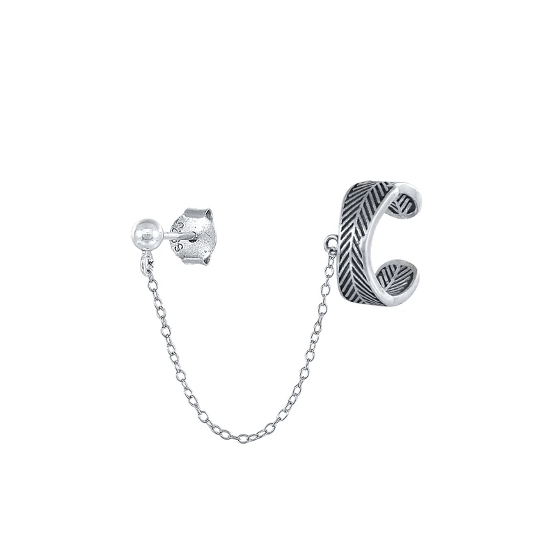 

CANNER Retro Charm Vintage Piercing Earrings with Ear Clip Real 925 Sterling Silver Stud Earring Black Fashion Punk Fine Jewelry