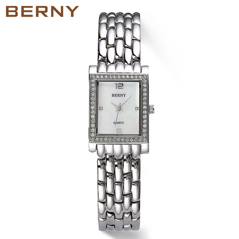 BERNY Women Watch Rectangle Ladies Quartz Wristwatch Luxury Brand Fashion Stainless Steel Waterproof Dress Watches Female Clock