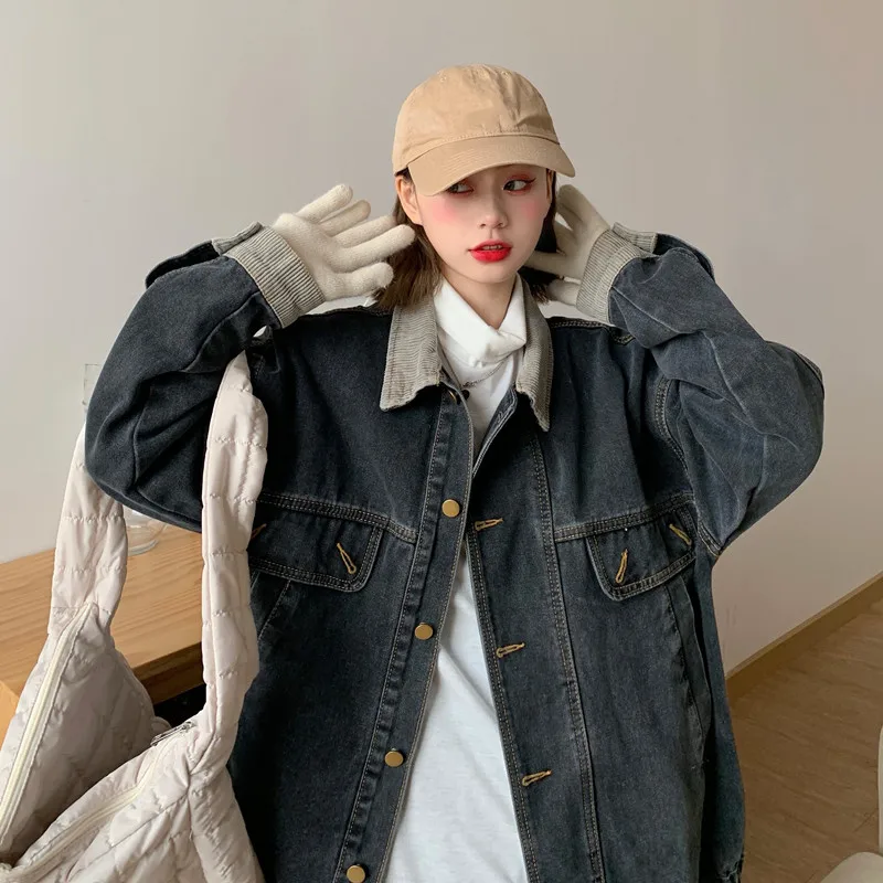 Женская джинсовая куртка в полоску голубая винтажная модная куртка-карго стиле