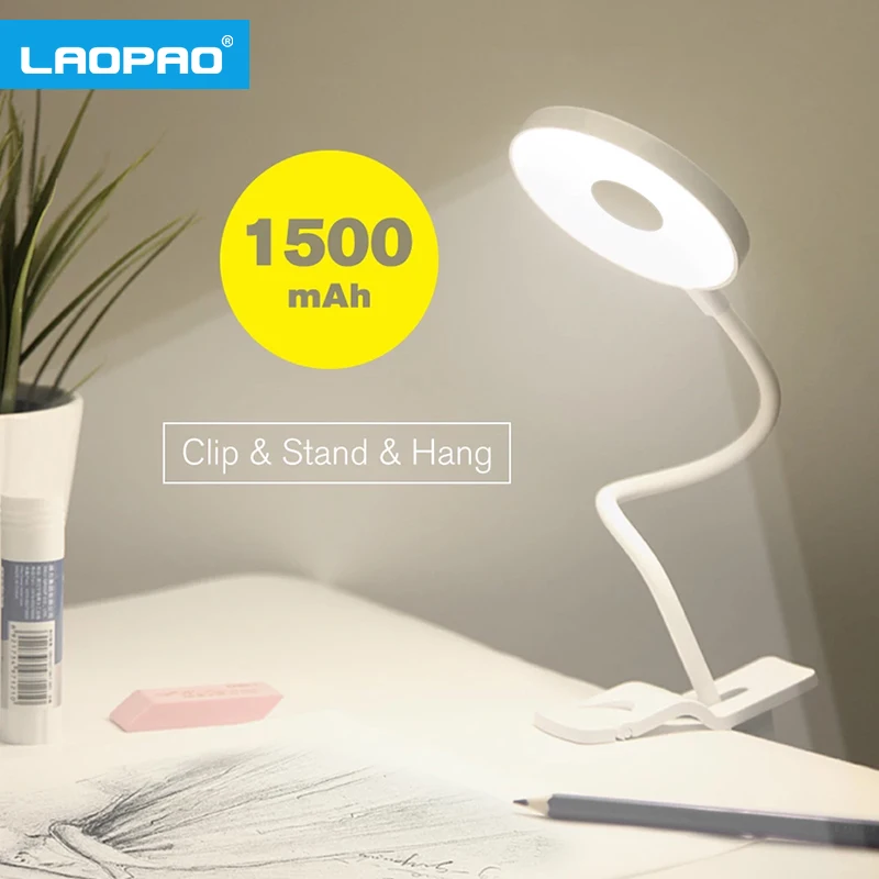 

LAOPAO LED 2 Touch On/off Switch Clip Desk Lamp With Adjustable Light Eye Protect Desk Light Dimmer Rechargeable USB Table Lamp