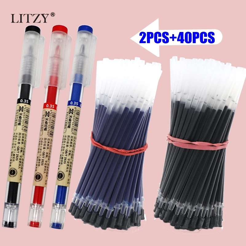 

42Pcs/Lot 0.35mm Black/blue/Red Ink Gel Pens Set Refills Gel Ink Pen Sketch Drawing School Office Stationery Student Writing Pen