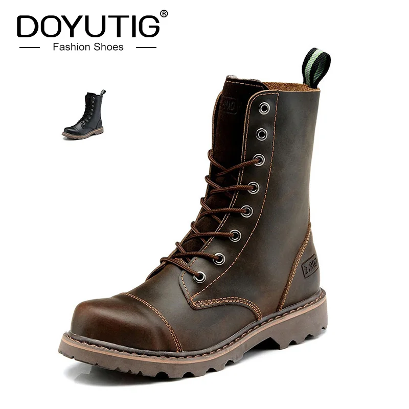 

DOYUTIG High Quality British Martin Boots For Women & Men Genuine Leather High Team Boots Fashion Couples Military Shoes SG006