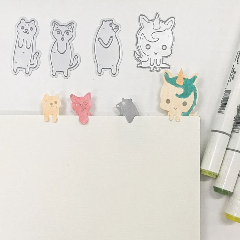 Единорог с изображением лисички металлический Трафаретный вырубной штамп