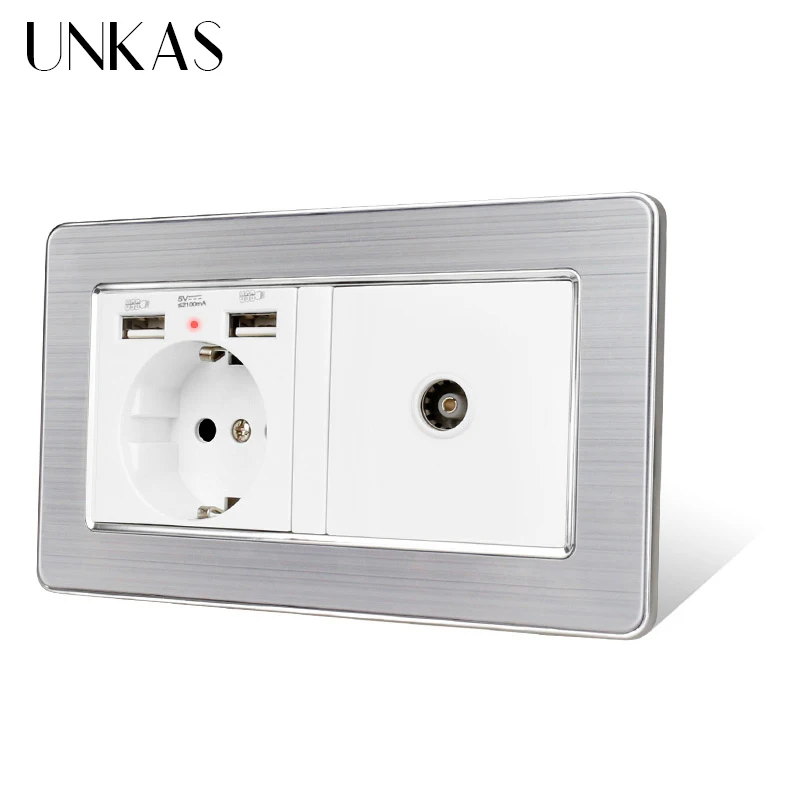 Гнездо питания стандарта ЕС заземленная с женским ТВ разъемом 2100mA двойной USB