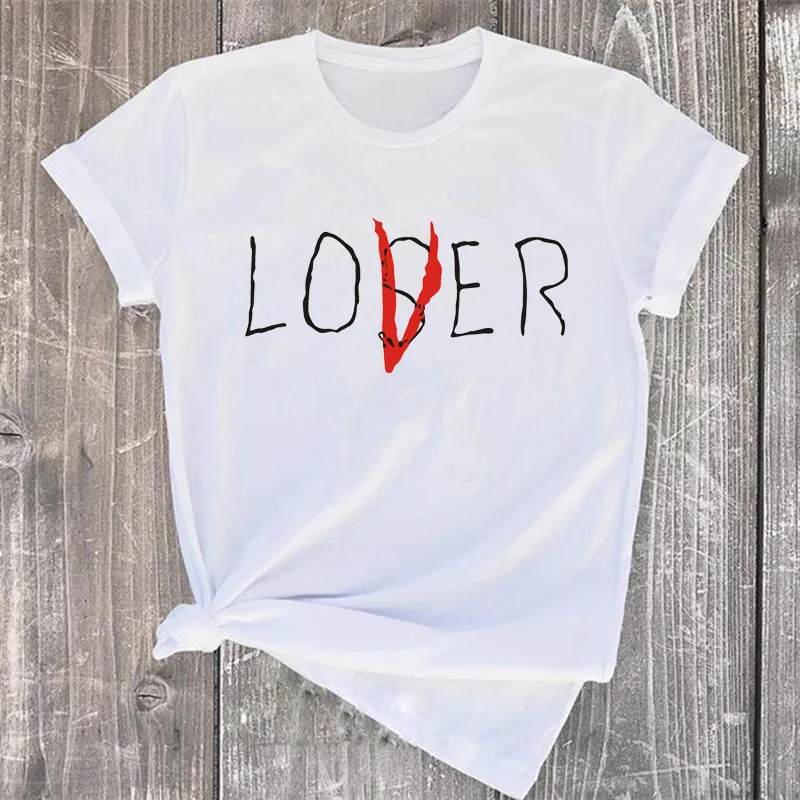 Женская футболка с надписью Loser Lover белая Повседневная круглым вырезом футболки